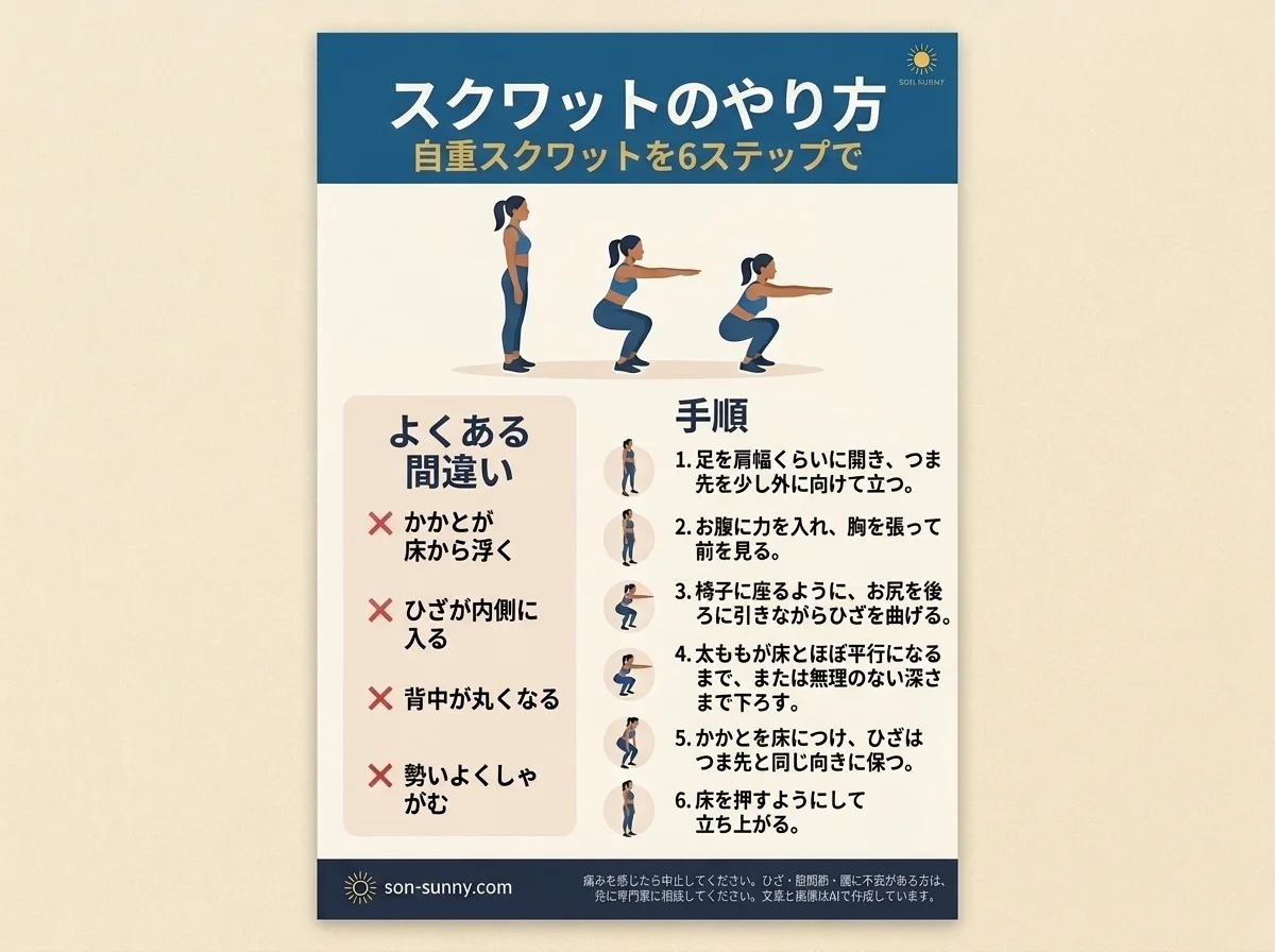 スクワットのやり方 - 自重スクワットを6ステップで