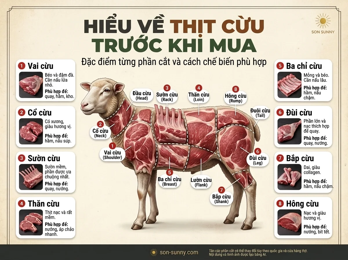 Hiểu thịt cừu trước khi mua - Mỗi phần có đặc điểm gì và hợp với món nào