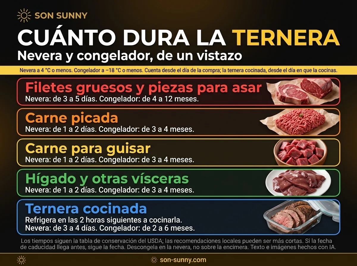 Cuánto dura la ternera - Nevera y congelador, de un vistazo
