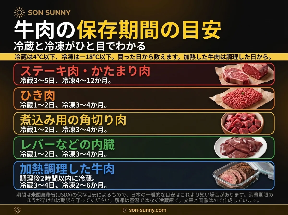 牛肉の保存期間の目安 - 冷蔵と冷凍がひと目でわかる