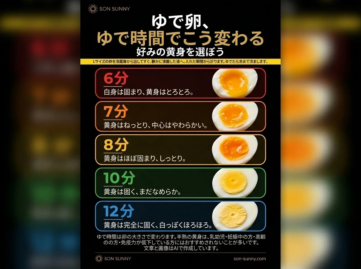 ゆで卵、ゆで時間でこう変わる - 好みの黄身を選ぼう