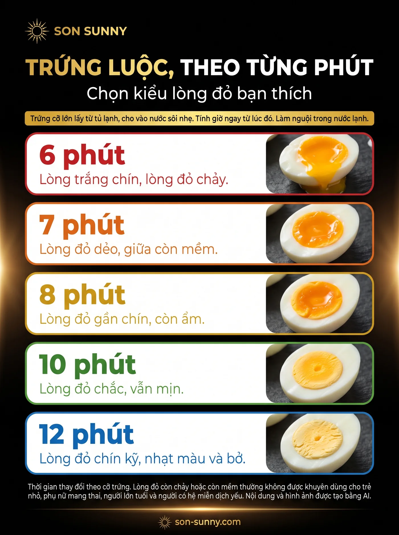 Trứng luộc, theo từng phút - Chọn kiểu lòng đỏ bạn thích