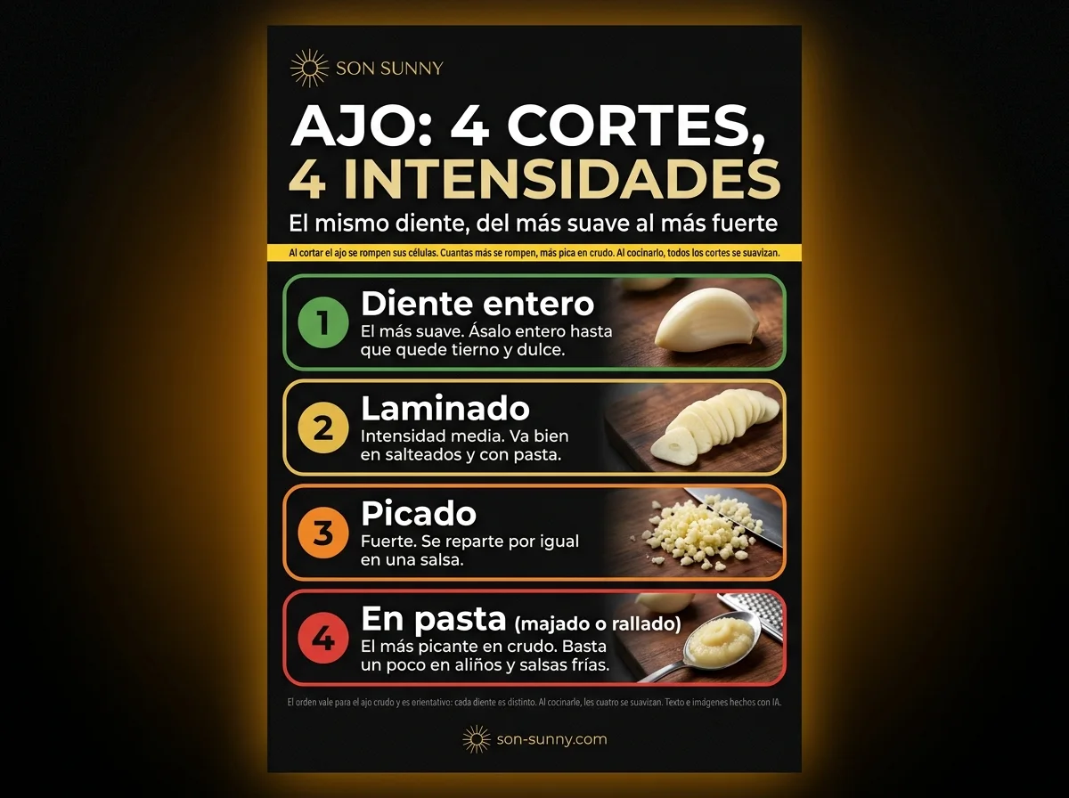 Ajo: 4 cortes, 4 intensidades - El mismo diente, del más suave al más fuerte