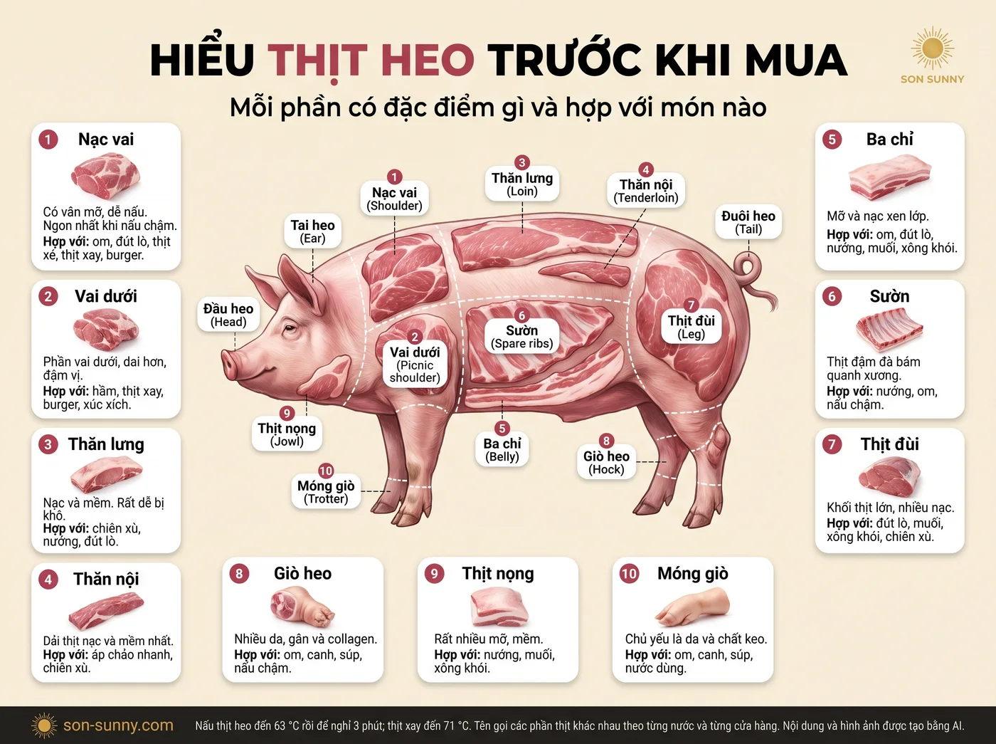 Hiểu thịt heo trước khi mua - Mỗi phần có đặc điểm gì và hợp với món nào
