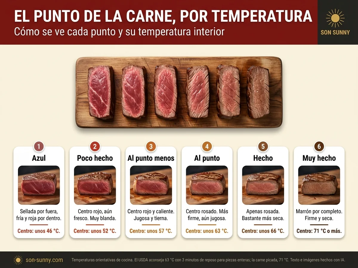 El punto de la carne, por temperatura - Cómo se ve cada punto y su temperatura interior