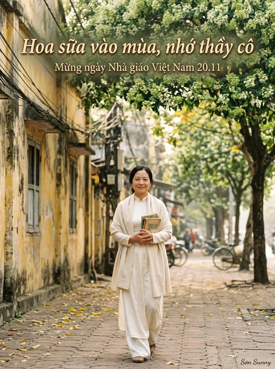 A Hanoi street when the milk flowers bloom (made with AI)
