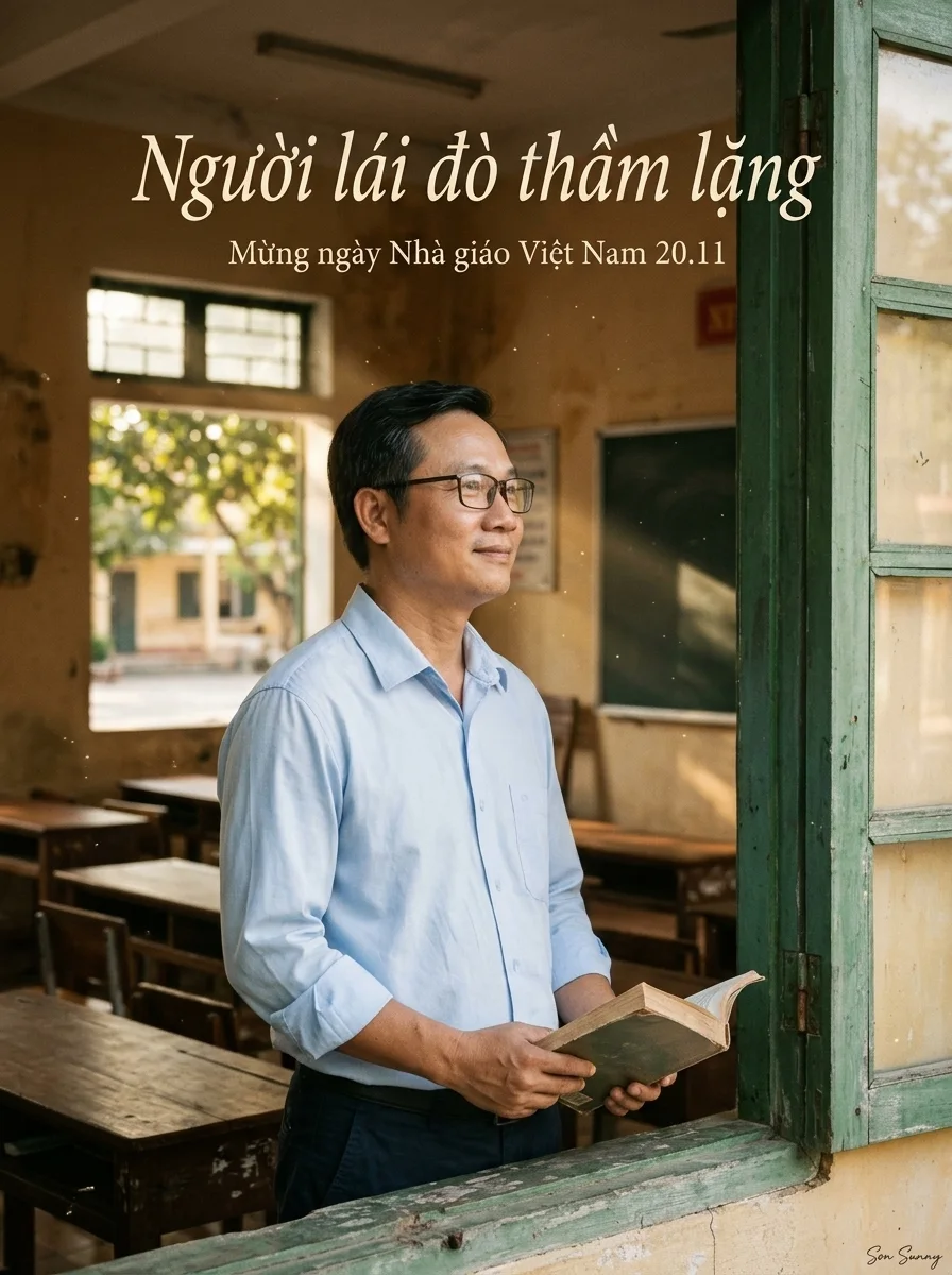 A male teacher by the classroom window (made with AI)