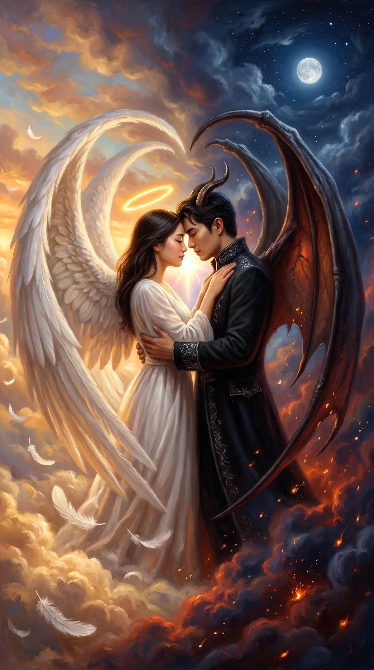 Amantes ángel y demonio (creado con AI)