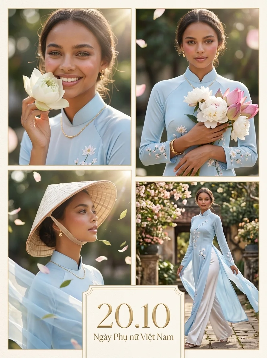 Four-photo áo dài collage (made with AI)