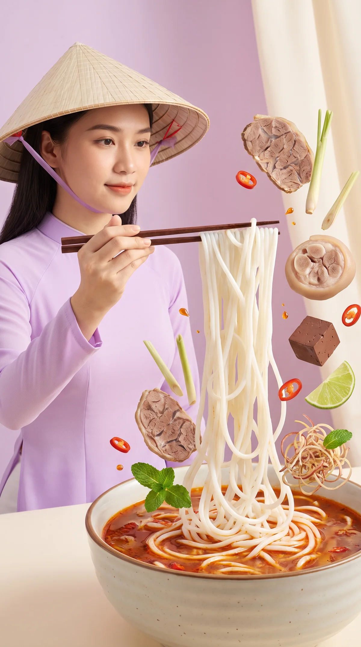 Levantando bún bò Huế (hecho con IA)