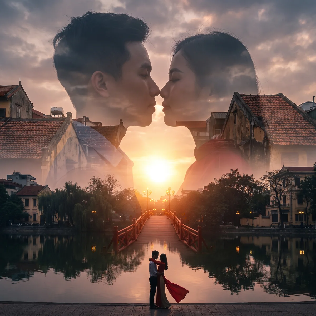 Two faces, one sunset: Hà Nội (made with AI)