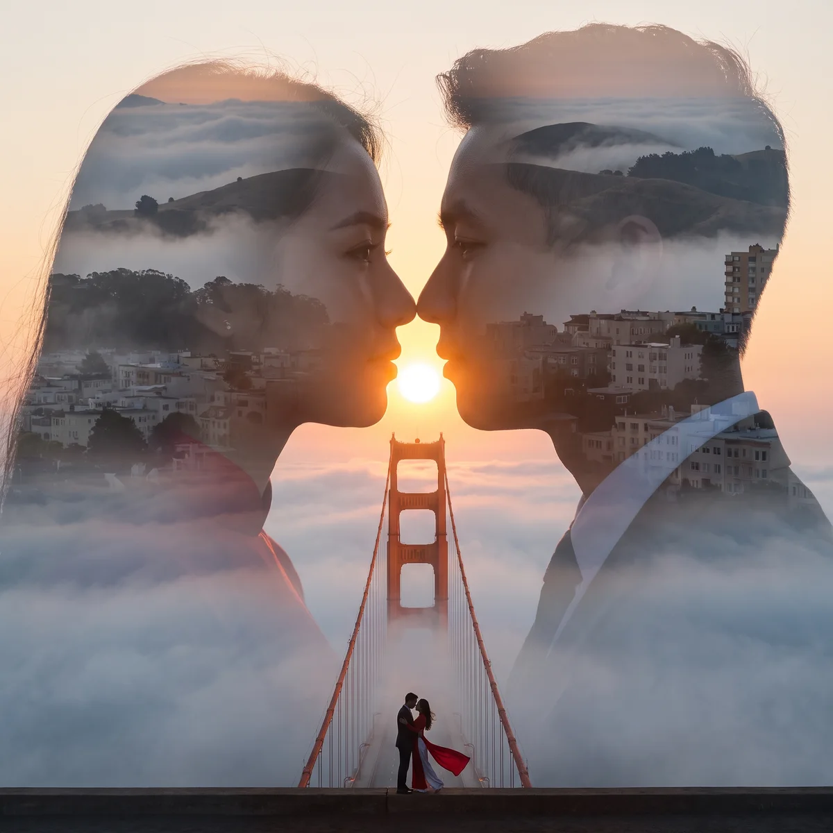 Dos caras, un atardecer: San Francisco (creado con AI)