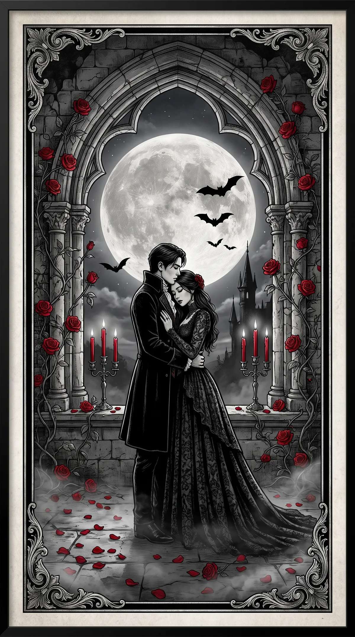 Amantes góticos bajo la luna (creado con AI)