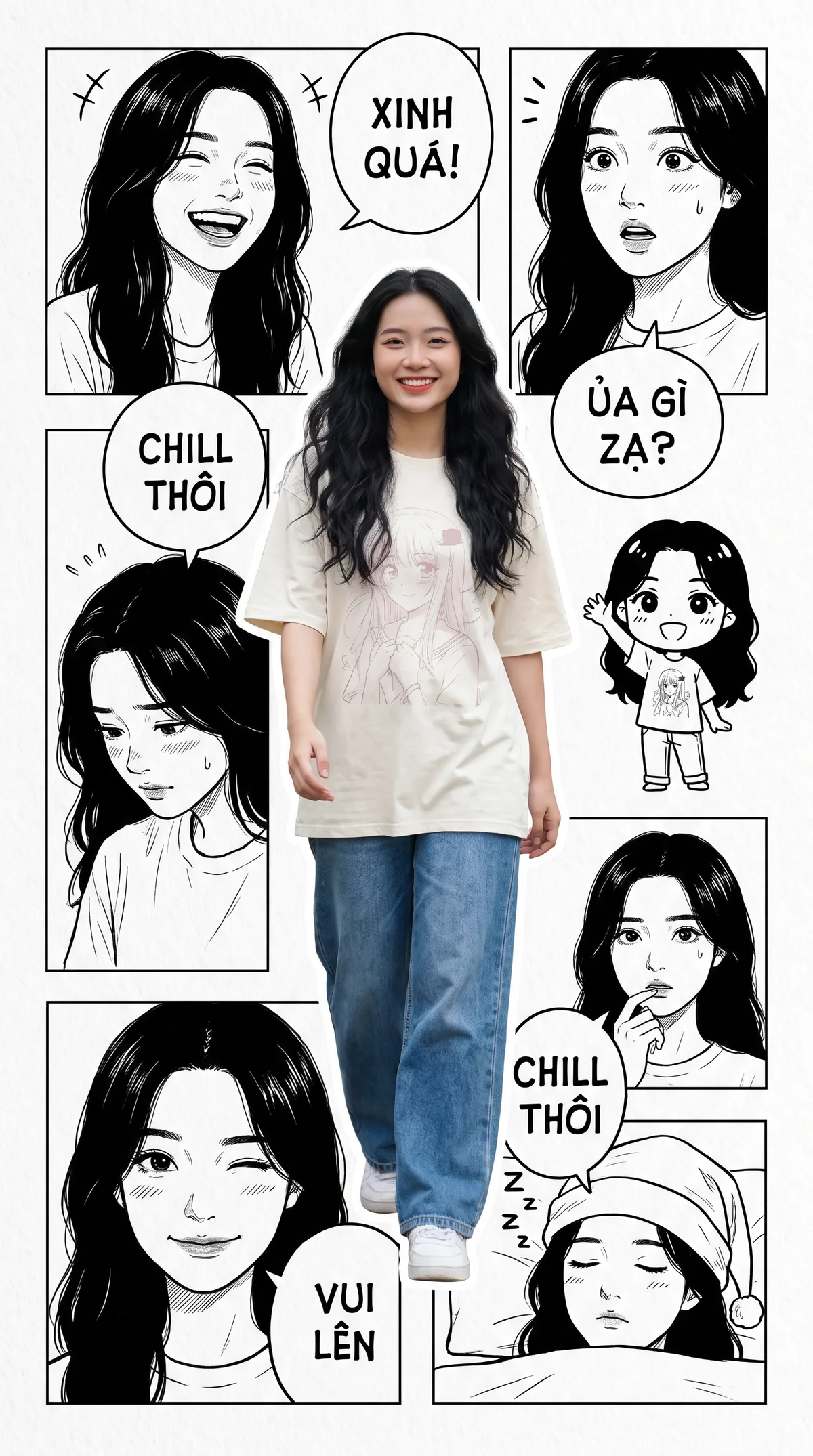 Tổng hợp manga: một khuôn mặt, nhiều tâm trạng (tạo với AI)