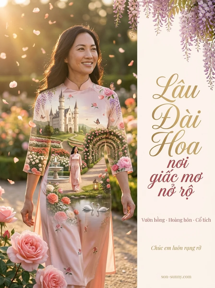 Lâu Đài Hoa: un castillo jardín de flores con cinco líneas de palabras (hecho con IA)