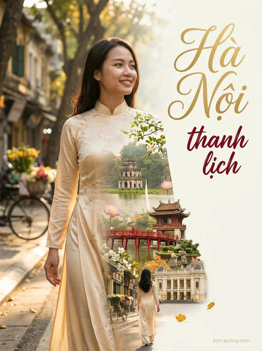Hà Nội thanh lịch: a double-exposure travel poster (made with AI)