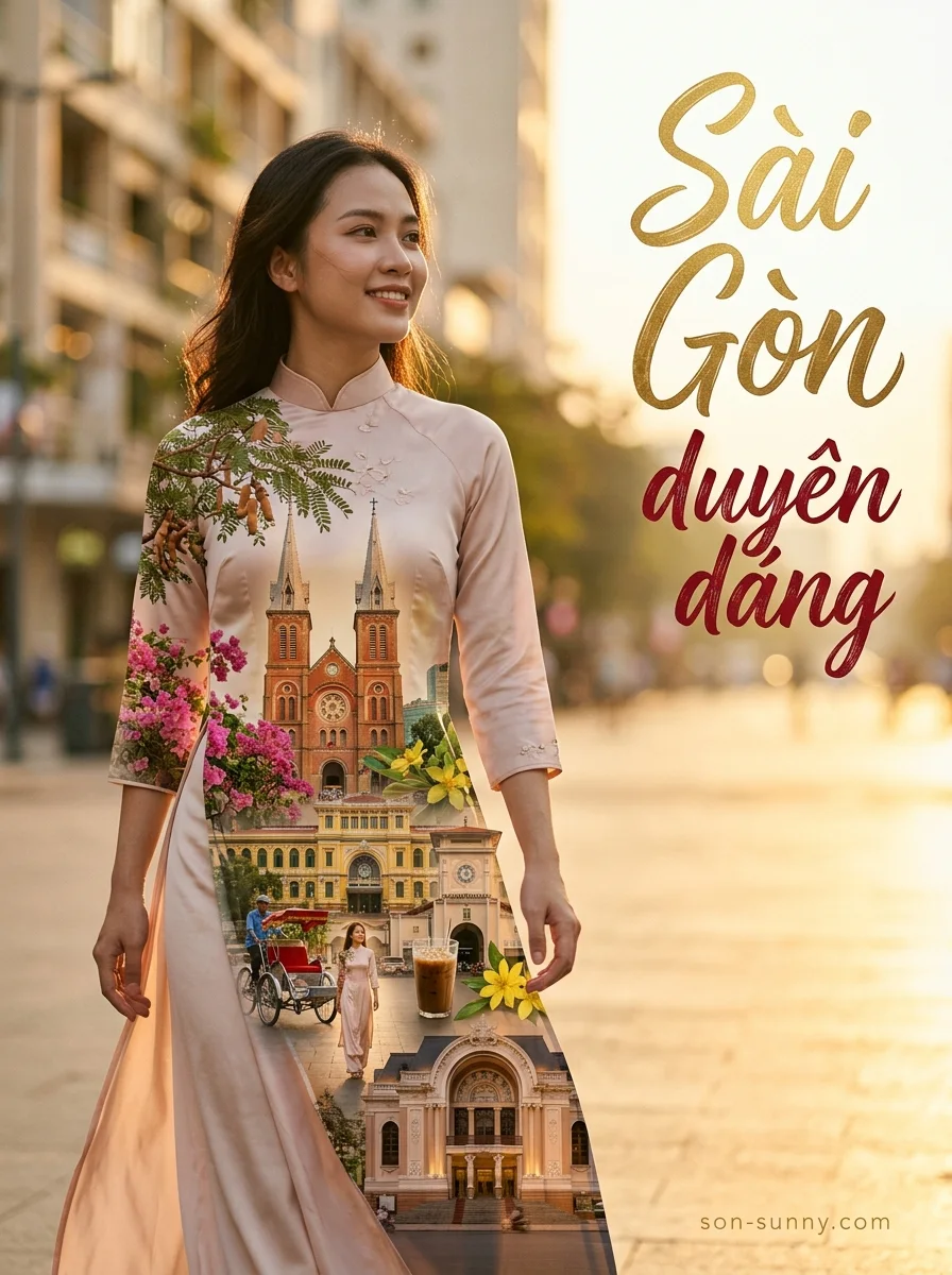Sài Gòn duyên dáng: a double-exposure travel poster (made with AI)