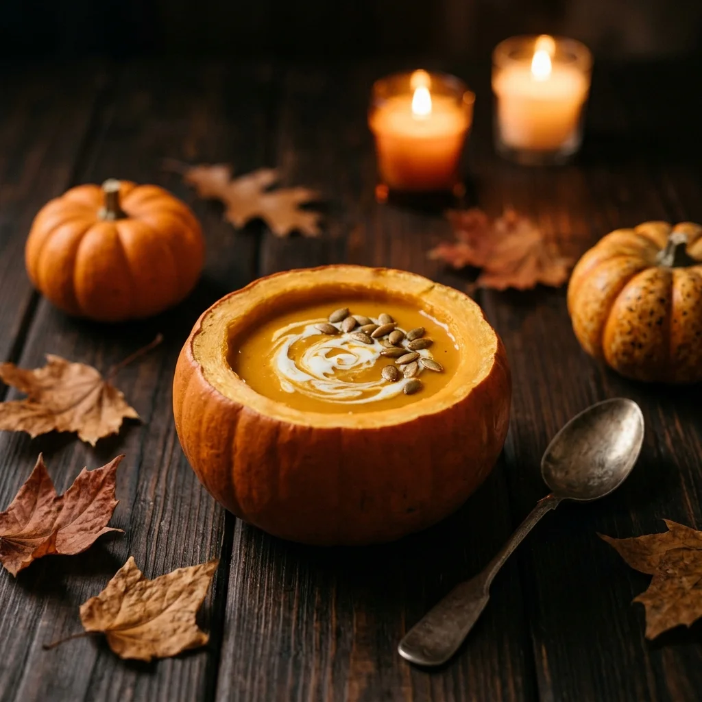 Pumpkin soup by candlelight (made with AI)
