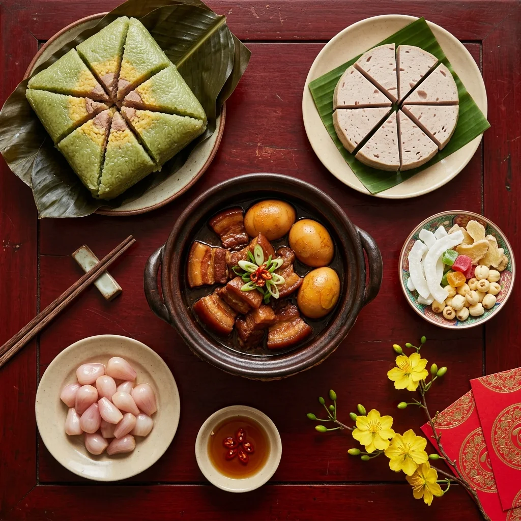 Tết table from above (made with AI)