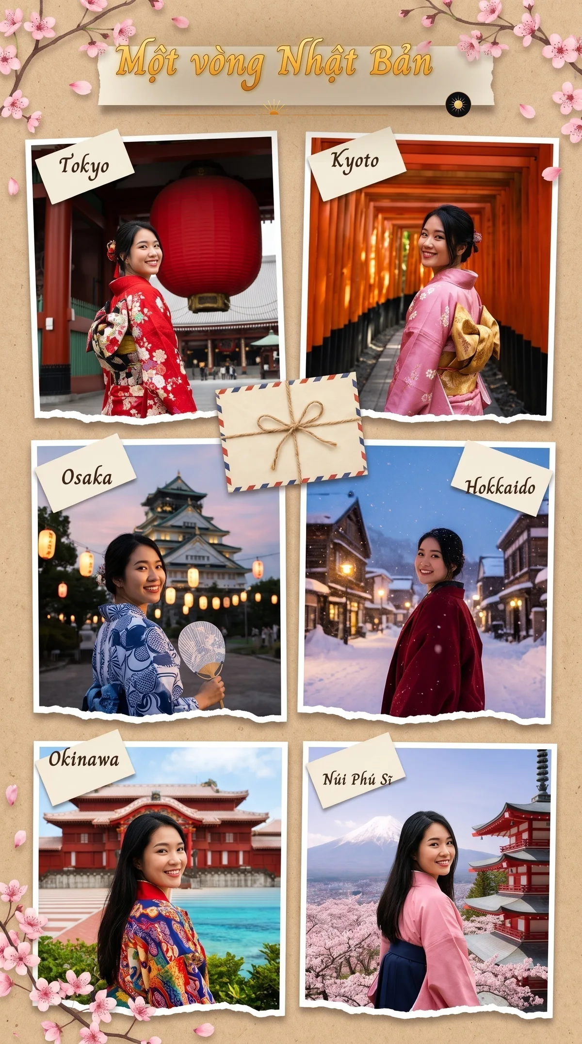 Around Japan in traditional dress (made with AI)