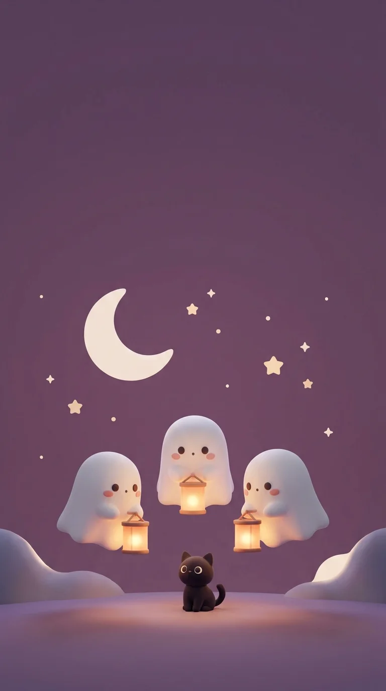 Pequeños fantasmas con farolillos de papel (creado con IA)