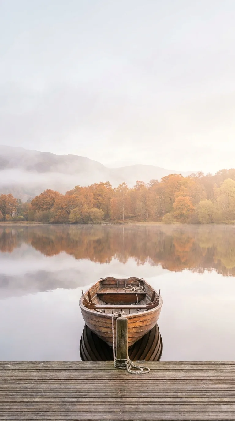 Lago brumoso en la mañana de otoño (creado con IA)
