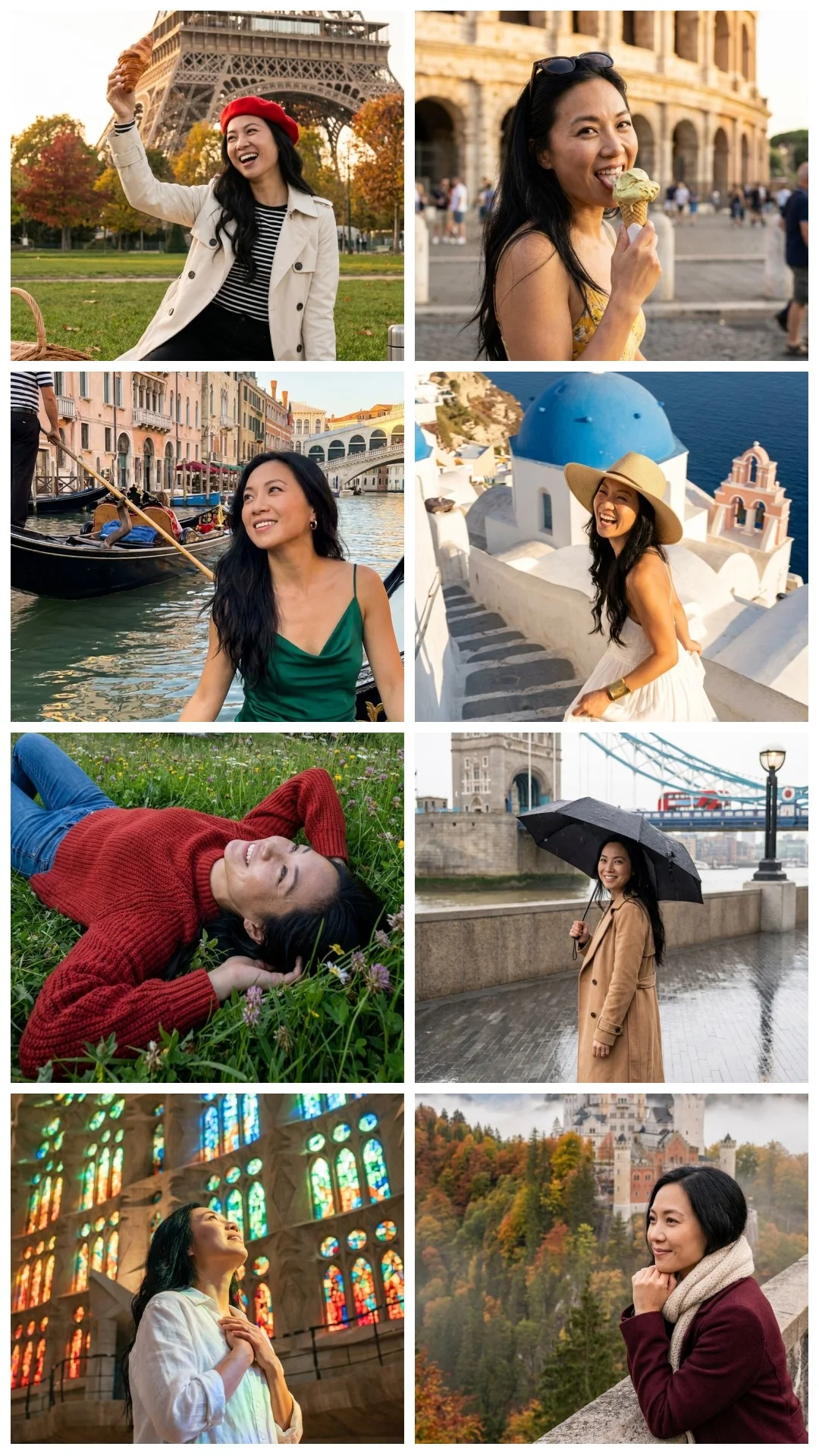 Europa: 8 lugares famosos, 8 momentos (creado con AI)