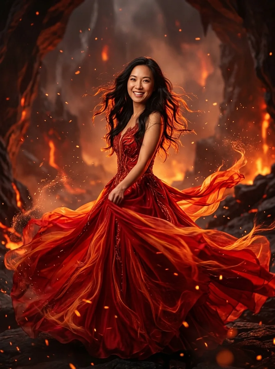 Your face in a fire gown (made with AI)