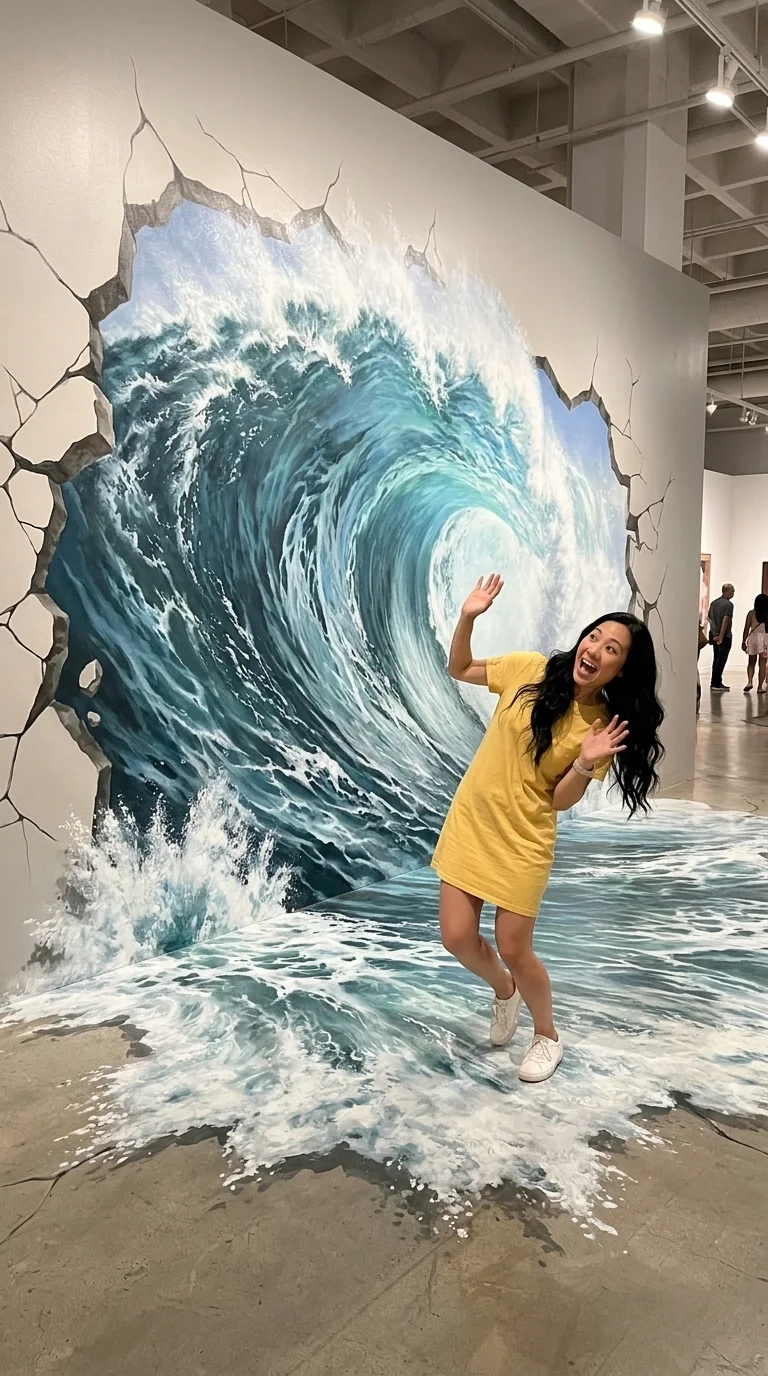 Museo 3D Art in Paradise: actuando una pintura 3D (hecho con IA)