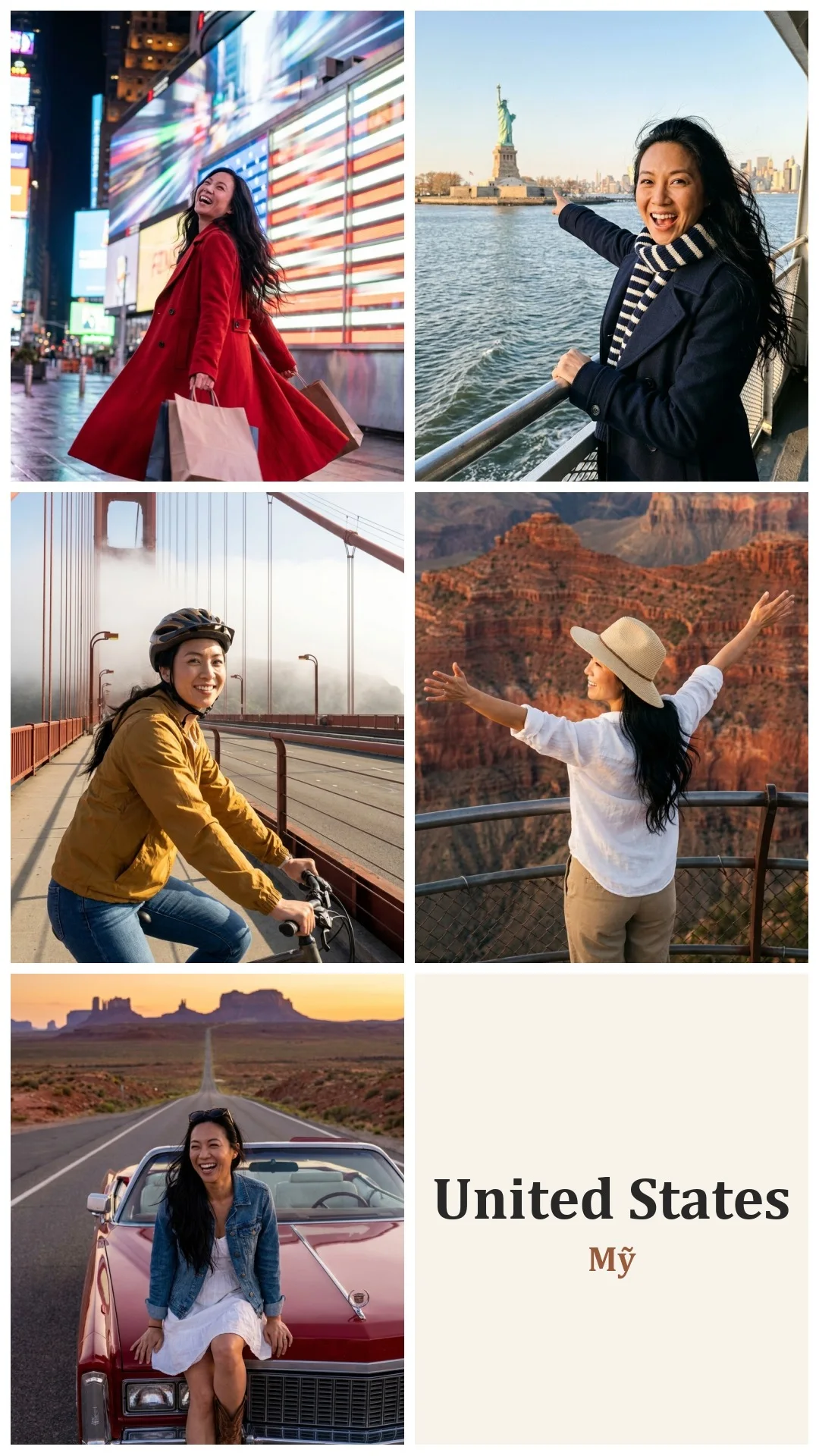 the United States: 5 famous places, 5 moments (made with AI)